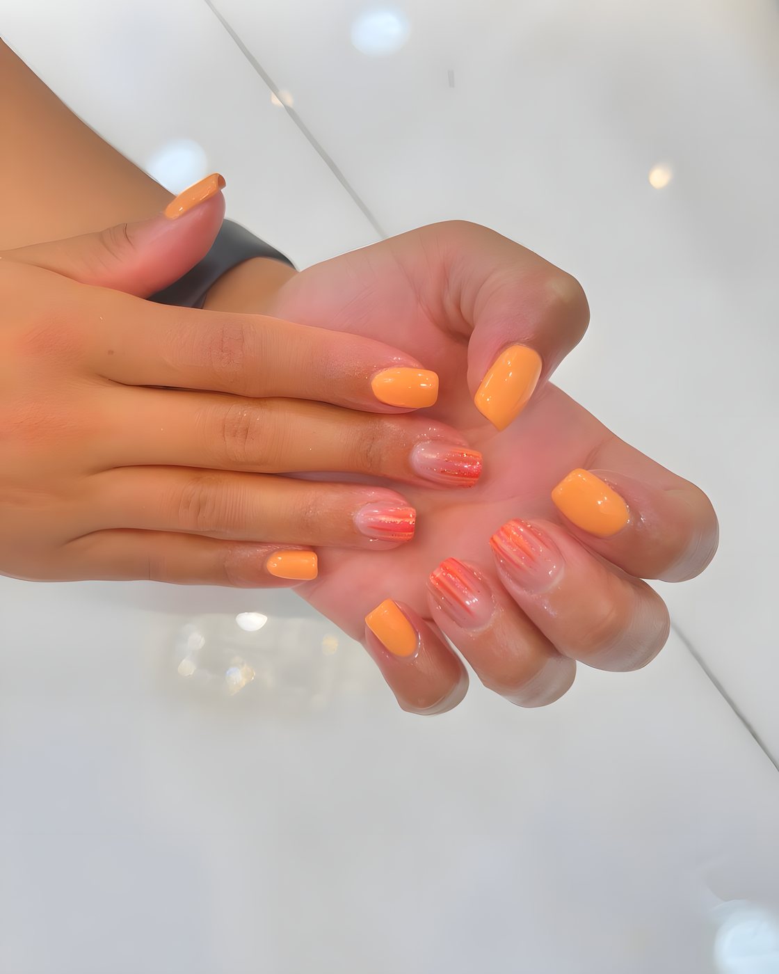Freehand orange nail art
